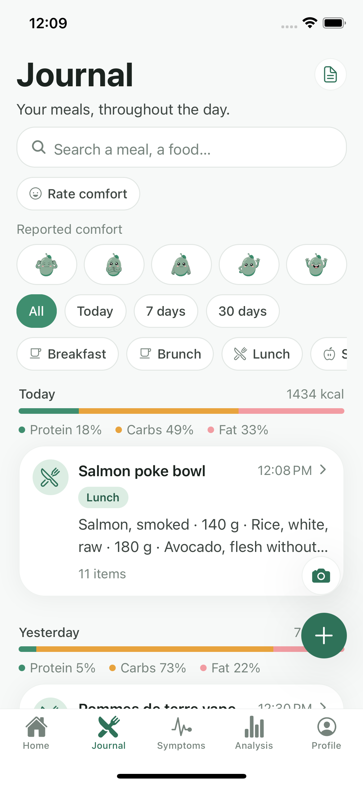 Symptom tracking screen in Digelia